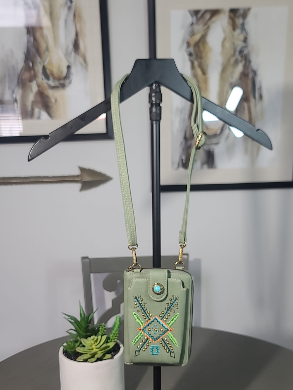 Montana West  Embroidered Crossbody Phone Bag - Sage Green